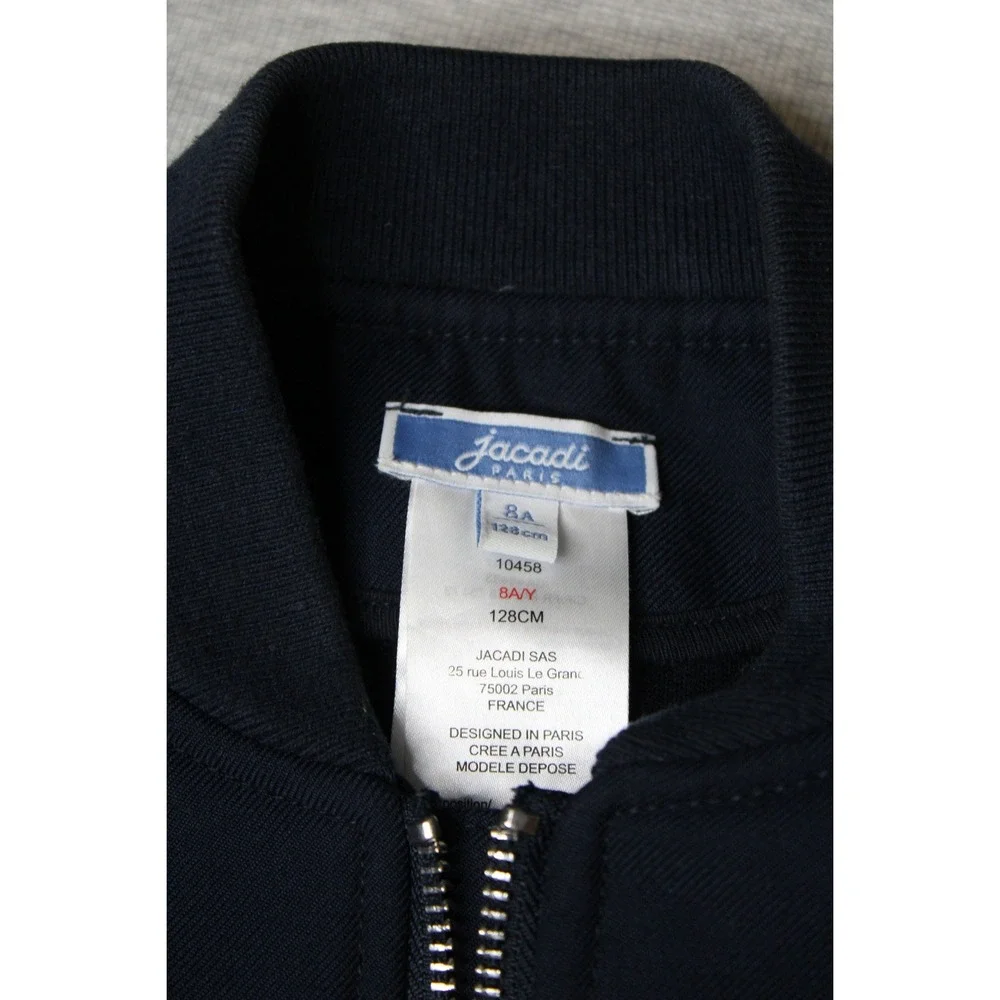 Jacadi Paris Boys Navy Blue Zip Up Bomber Jacket Size 8A 128cm Utility Pocket
